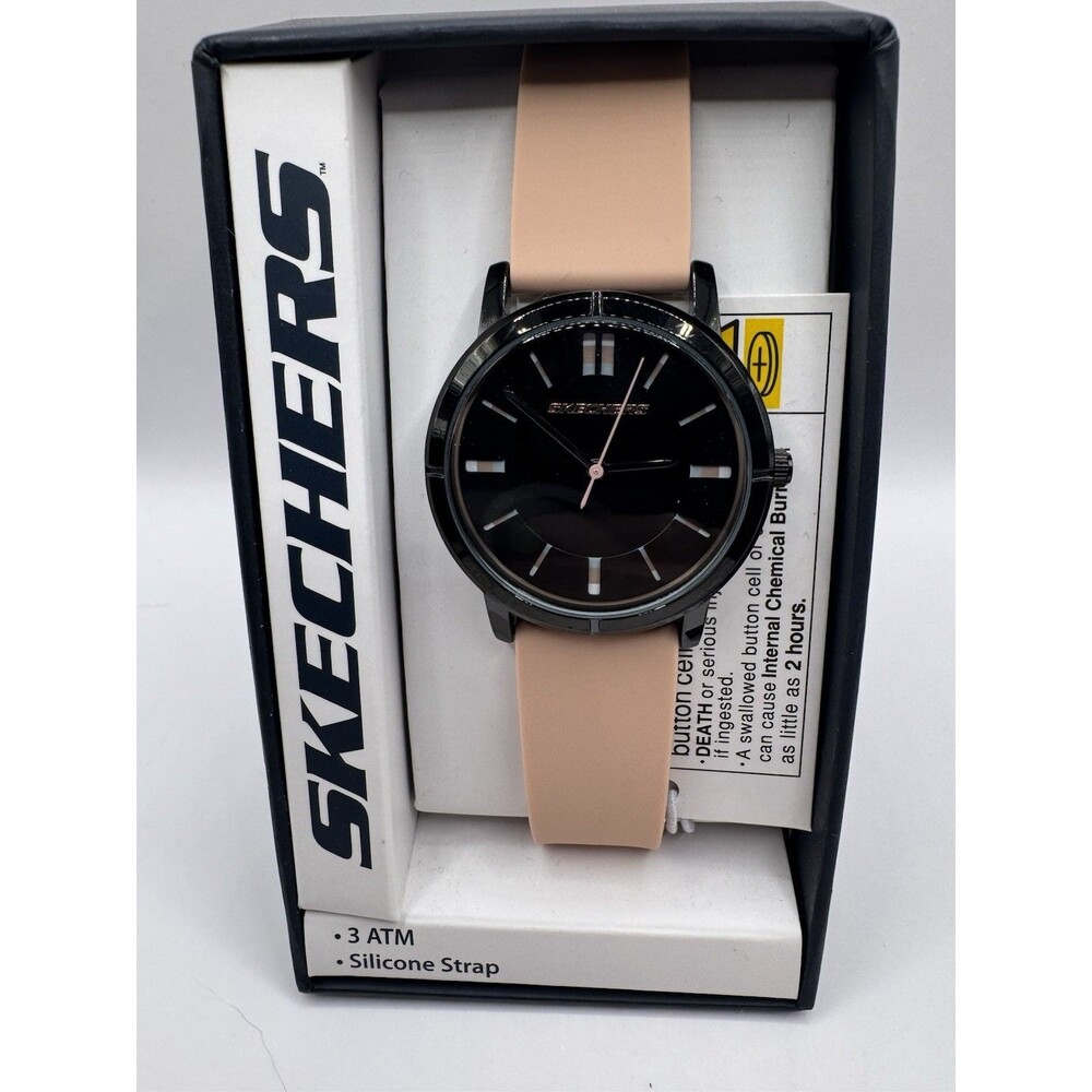 Skechers Womens Analog Watch Pink Silicone Strap Black Face 3ATM SR6225W New